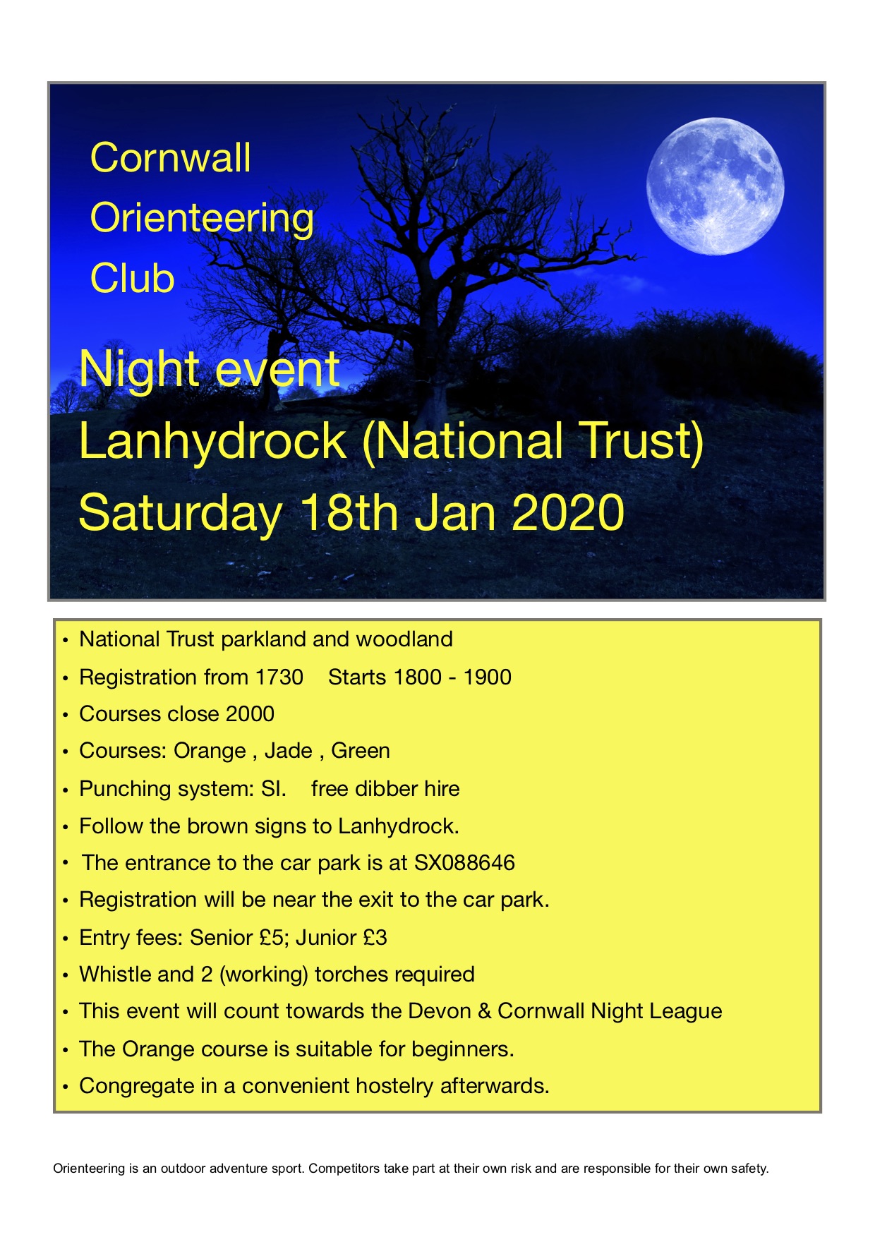 flyer for lanhydrock night event jan 2020